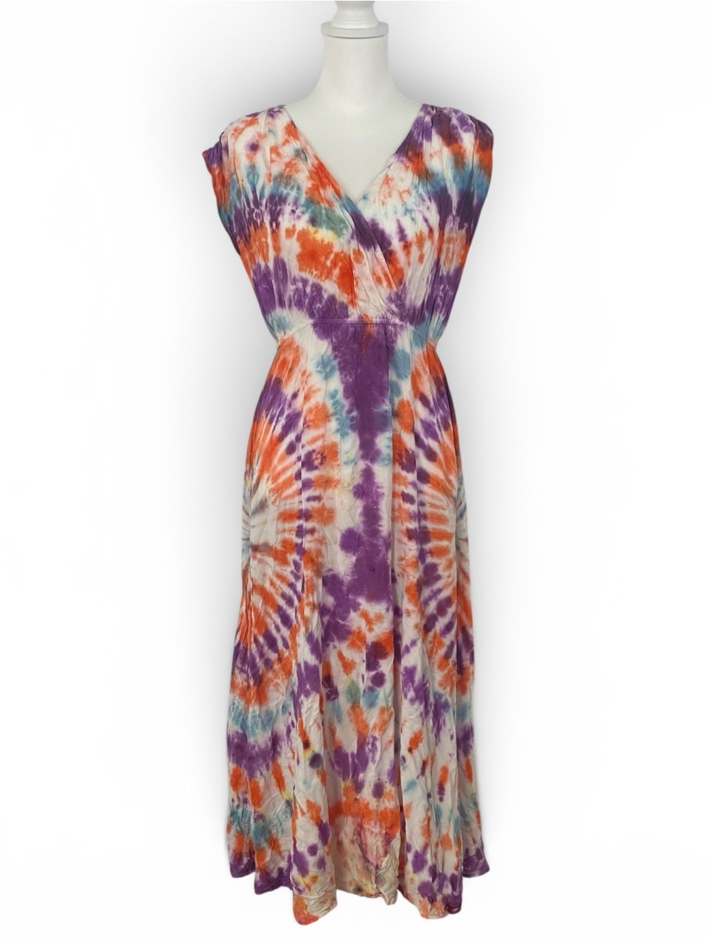 Sand & Spirit Boho Tie Dye Swim Cover Up Dress Rayon Beach Vacationcore Size S